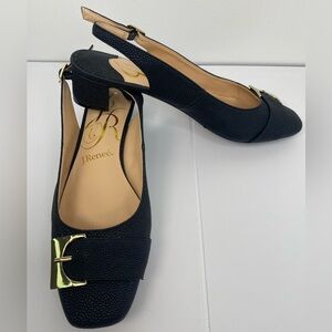 J.Renee Venda Black Closed Toe SlingBack Classic Pumps with Gold Hardware